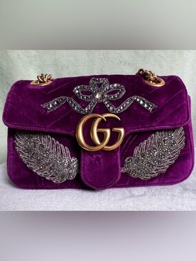 ✨RARE✨ Gucci Velvet Embellished GG Marmont Mini Bag 🎀
